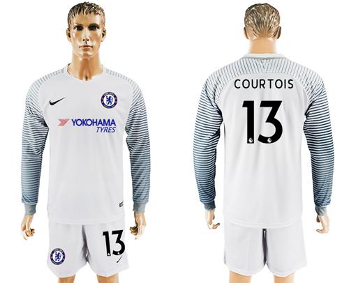 Chelsea #13 Courtois White Goalkeeper Long Sleeves Soccer Club Jersey