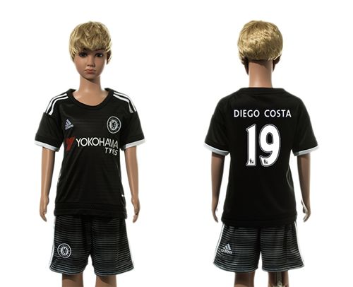 Chelsea #19 Diego Costa Black Kid Soccer Club Jersey