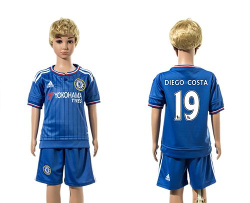 Chelsea #19 Diego Costa Blue Home Kid Soccer Club Jersey