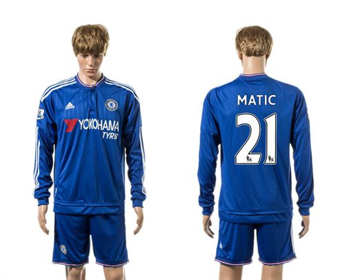 Chelsea #21 Matic New Blue Long Sleeves Soccer Club Jersey