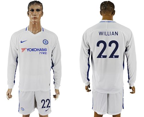 Chelsea #22 Willian Away Long Sleeves Soccer Club Jersey