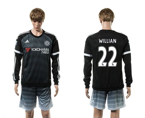 Chelsea #22 Willian Black Long Sleeves Soccer Club Jersey