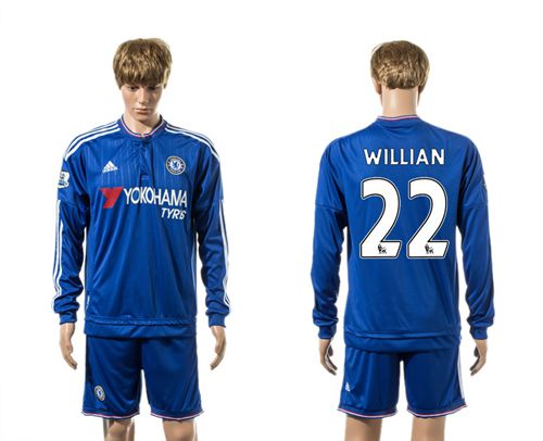 Chelsea #22 Willian New Blue Long Sleeves Soccer Club Jersey