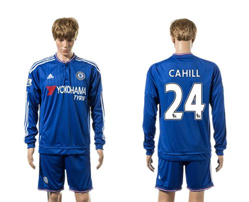 Chelsea #24 Cahill New Blue Long Sleeves Soccer Club Jersey