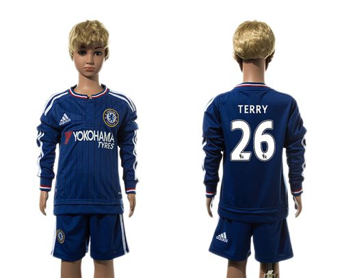 Chelsea #26 Terry Blue Home Long Sleeves Kid Soccer Club Jersey