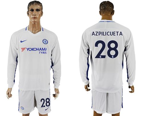 Chelsea #28 Azpilicueta Away Long Sleeves Soccer Club Jersey