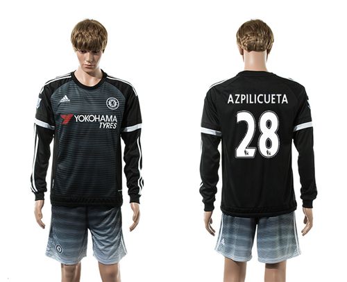 Chelsea #28 Azpilicueta Black Long Sleeves Soccer Club Jersey