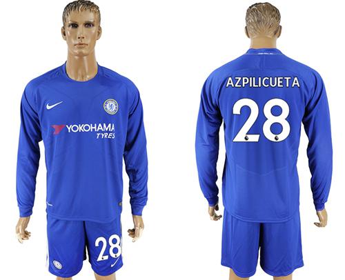 Chelsea #28 Azpilicueta Home Long Sleeves Soccer Club Jersey