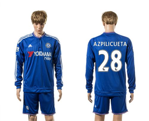 Chelsea #28 Azpilicueta New Blue Long Sleeves Soccer Club Jersey