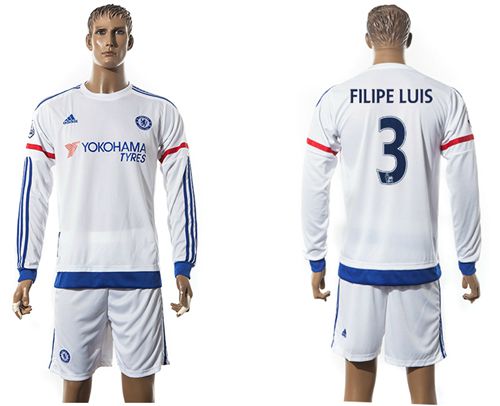 Chelsea #3 Filipe Luis Away Long Sleeves Soccer Club Jersey