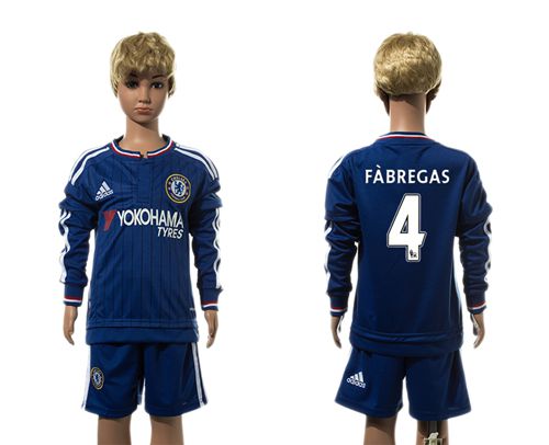 Chelsea #4 Fabregas Blue Home Long Sleeves Kid Soccer Club Jersey