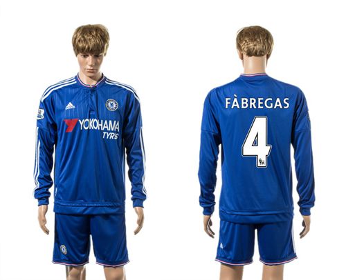 Chelsea #4 Fabregas New Blue Long Sleeves Soccer Club Jersey