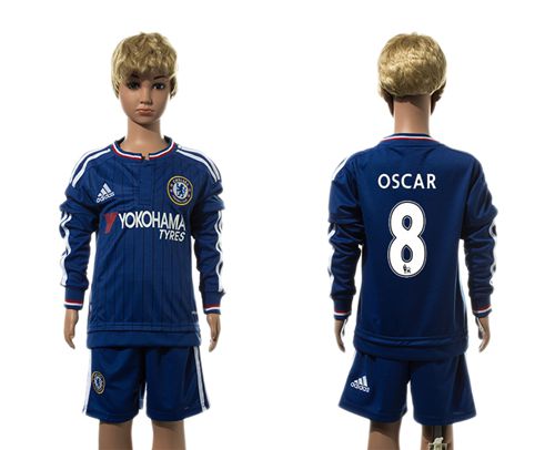 Chelsea #8 Oscar Blue Home Long Sleeves Kid Soccer Club Jersey