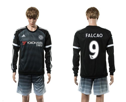 Chelsea #9 Falcao Black Long Sleeves Soccer Club Jersey