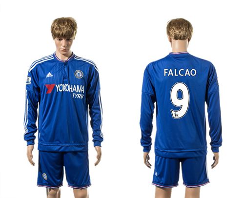 Chelsea #9 Falcao New Blue Long Sleeves Soccer Club Jersey