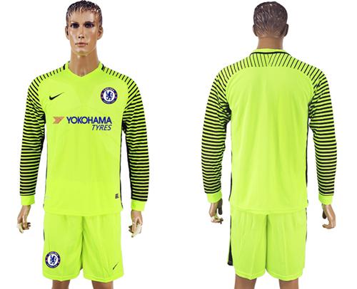 Chelsea Blank Shiny Green Goalkeeper Long Sleeves Soccer Club Jersey