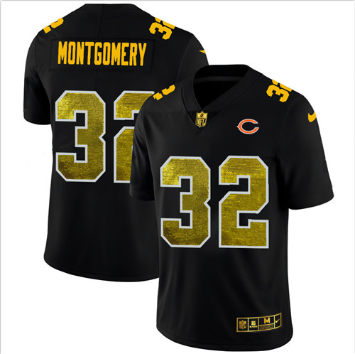 Chicago Bears #32 David Montgomery Men's Black Nike Golden Sequin Vapor Limited NFL Jersey