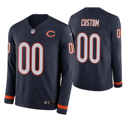 Chicago Bears Custom Navy Therma Long Sleeve Jersey