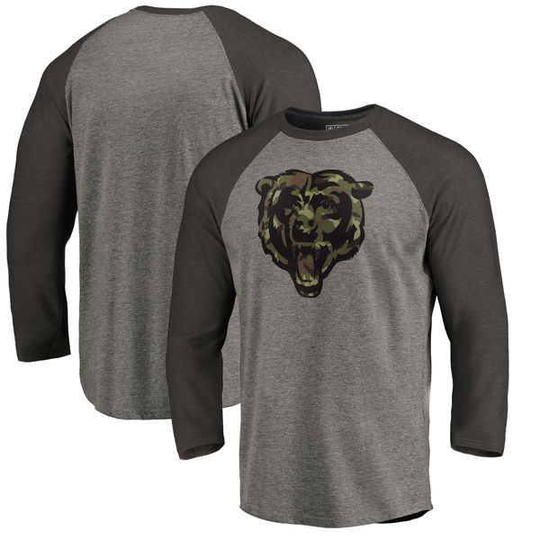 Chicago Bears NFL Pro Line By Fanatics Branded Black Gray Tri Blend 34-Sleeve T-Shirt