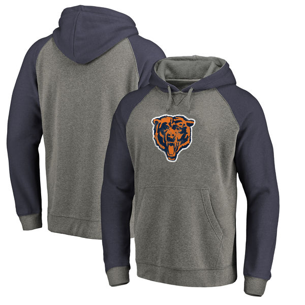 Chicago Bears NFL Pro Line By Fanatics Branded Throwback Logo Tri-Blend Raglan Pullover Hoodie Gray Navy
