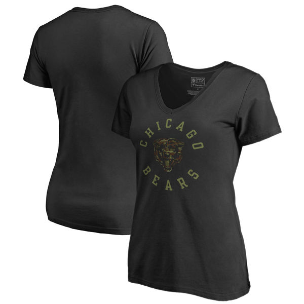 Chicago Bears NFL Pro Line By Fanatics Branded Women's Camo Collection Liberty Plus Size V Neck T-Shirt Black
