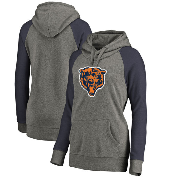 Chicago Bears NFL Pro Line By Fanatics Branded Women's Throwback Logo Tri-Blend Raglan Plus Size Pullover Hoodie Gray Navy