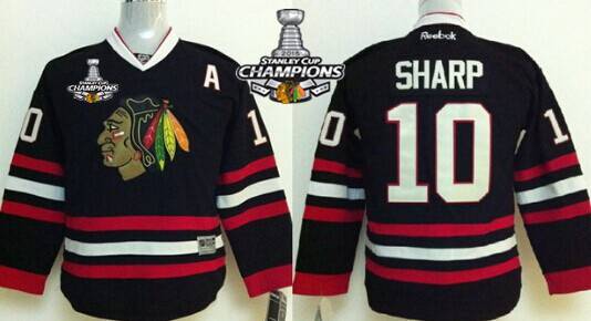 Chicago Blackhawks #10 Patrick Sharp Black Kids Jersey W 2015 Stanley Cup Champion Patch