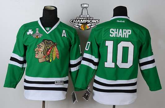 Chicago Blackhawks #10 Patrick Sharp Green Kids Jersey W 2015 Stanley Cup Champion Patch
