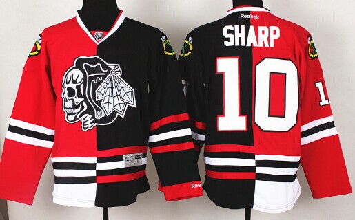 Chicago Blackhawks #10 Patrick Sharp Red Black Two Tone With Black Skulls Jersey