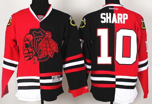 Chicago Blackhawks #10 Patrick Sharp Red Black Two Tone With Red Skulls Jersey