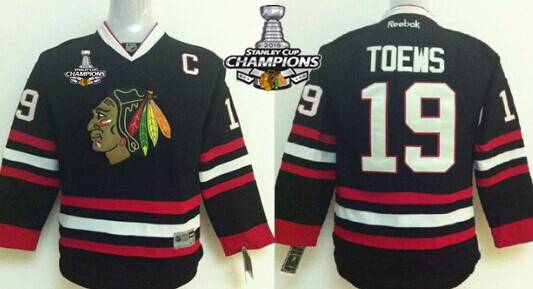 Chicago Blackhawks #19 Janathan Toews Black Kids Jersey W 2015 Stanley Cup Champion Patch