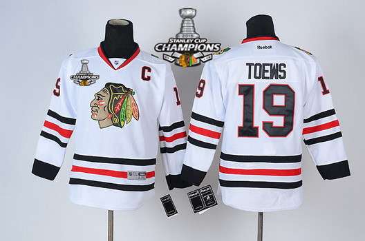 Chicago Blackhawks #19 Janathan Toews White Kids Jersey W 2015 Stanley Cup Champion Patch