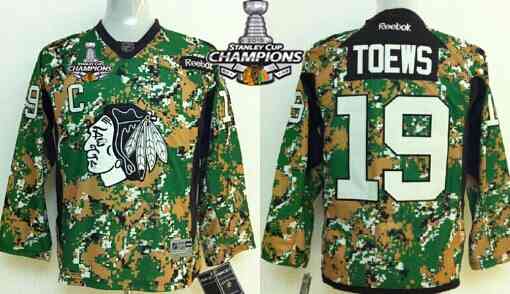 Chicago Blackhawks #19 Jonathan Toews 2014 Camo Kids Jersey  2015 Stanley Cup Champion Patch