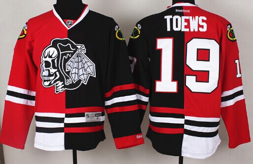 Chicago Blackhawks #19 Jonathan Toews Red Black Two Tone With Black Skulls Jersey