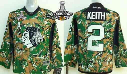 Chicago Blackhawks #2 Duncan Keith 2014 Camo Kids Jersey W 2015 Stanley Cup Champion Patch