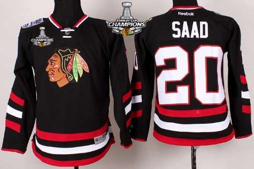 Chicago Blackhawks #20 Brandon Saad 2014 Stadium Series Black Kids Jersey W 2015 Stanley Cup Champion Patch