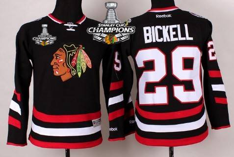 Chicago Blackhawks #29 Bryan Bickell 2014 Stadium Series Black Kids Jersey W 2015 Stanley Cup Champion Patch