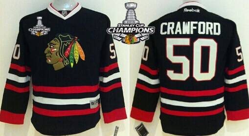 Chicago Blackhawks #50 Corey Crawford Black Kids Jersey W 2015 Stanley Cup Champion Patch