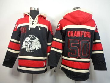 Chicago Blackhawks #50 Corey Crawford Black Sawyer Hooded Sweatshirt Stitched NHL Jersey