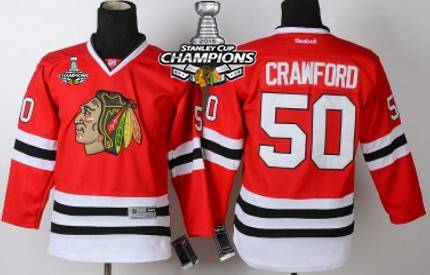 Chicago Blackhawks #50 Corey Crawford Red Kids Jersey W 2015 Stanley Cup Champion Patch
