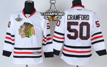 Chicago Blackhawks #50 Corey Crawford White Kids Jersey W 2015 Stanley Cup Champion Patch