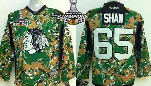 Chicago Blackhawks #65 Andrew Shaw 2014 Camo Kids Jersey W 2015 Stanley Cup Champion Patch