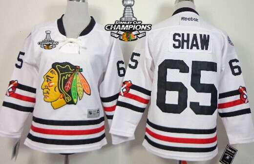 Chicago Blackhawks #65 Andrew Shaw 2015 Winter Classic White Kids Jersey W 2015 Stanley Cup Champion Patch