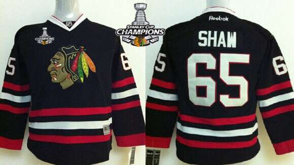 Chicago Blackhawks #65 Andrew Shaw Black Kids Jersey W 2015 Stanley Cup Champion Patch