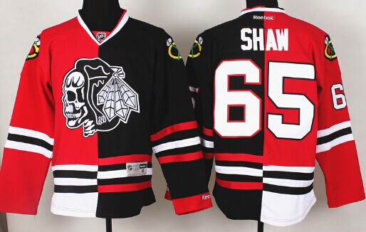 Chicago Blackhawks #65 Andrew Shaw Red Black Two Tone With Black Skulls Jersey