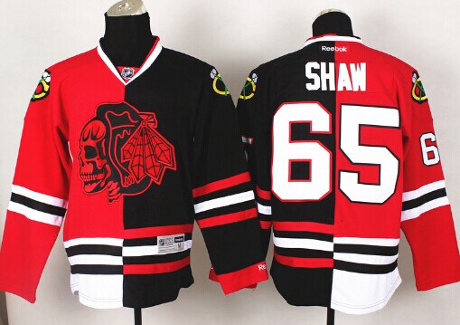 Chicago Blackhawks #65 Andrew Shaw Red Black Two Tone With Red Skulls Jersey