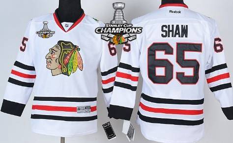 Chicago Blackhawks #65 Andrew Shaw White Kids Jersey W 2015 Stanley Cup Champion Patch