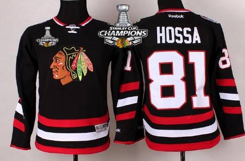 Chicago Blackhawks #81 Marian Hossa 2014 Stadium Series Black Kids Jersey W 2015 Stanley Cup Champion Patch