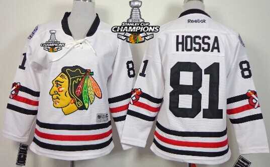 Chicago Blackhawks #81 Marian Hossa 2015 Winter Classic White Kids Jersey W 2015 Stanley Cup Champion Patch