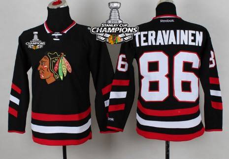 Chicago Blackhawks #86 Teuvo Teravainen Punk 2014 Stadium Series Black Kids Jersey W 2015 Stanley Cup Champion Patch
